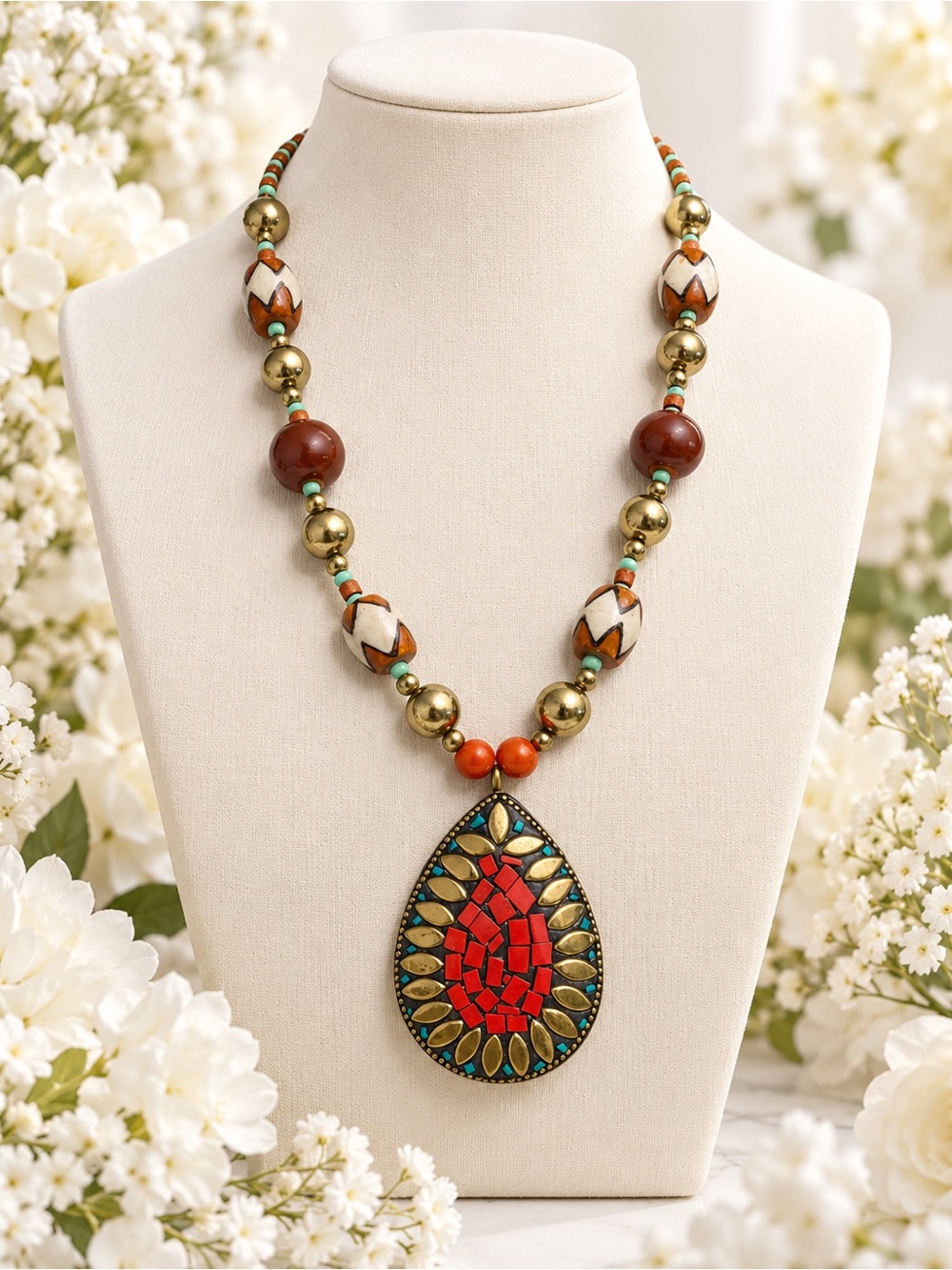 Bohemian Red Teardrop Pendant Necklace - Women Jewelry